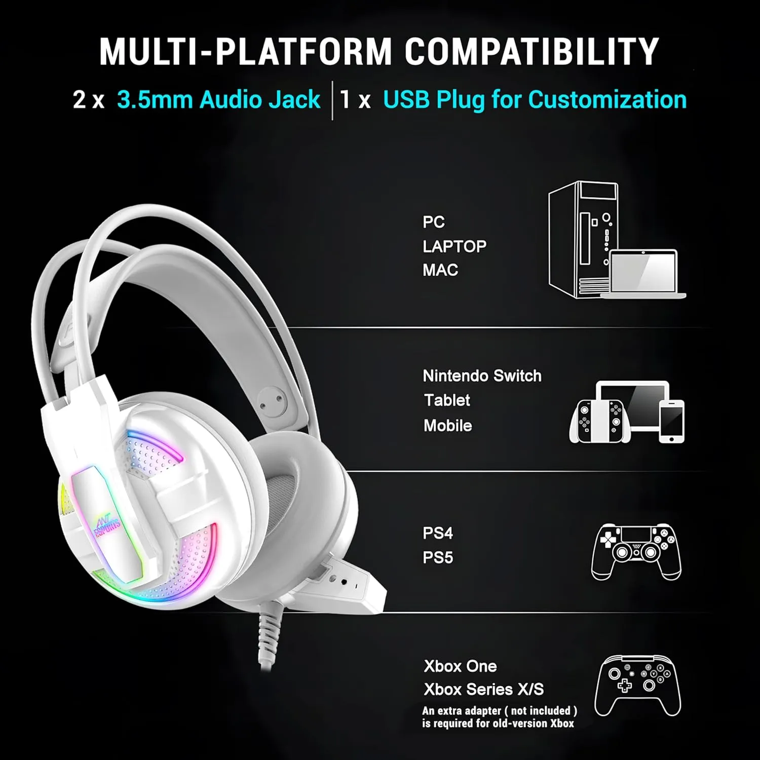 Ant Esports USB Gaming Headphone H525 Pro White view 2